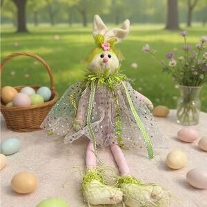 Easter Bunny Doll with Green and Pink Accents